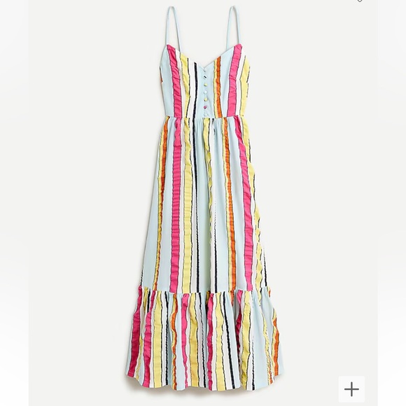 J. Crew Tiered MIDI Dress In Sear Sucker Ribbons Size 12 Bin 302 - Picture 1 of 8